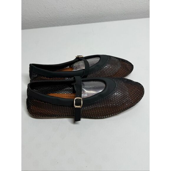 Women’s Black Mesh Mary Jane Flats Buckle Straps - Picture 13 of 13